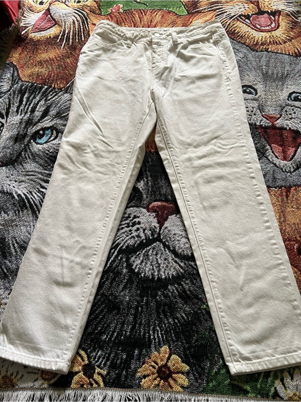 Cream Straight-Leg Jeans